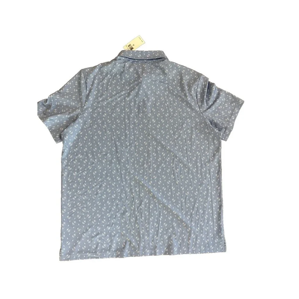 Polo Ralph Lauren Performance XL Light Blue Anchor Pattern Polo Shirt Collar AOP